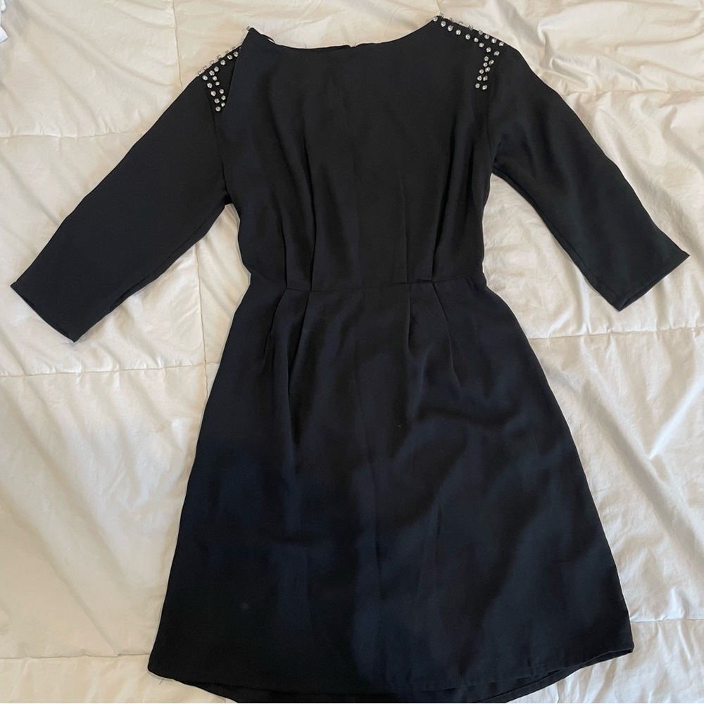H&M Elegant Black Dress with Studded Rhinestone Shoulders - Sz 4